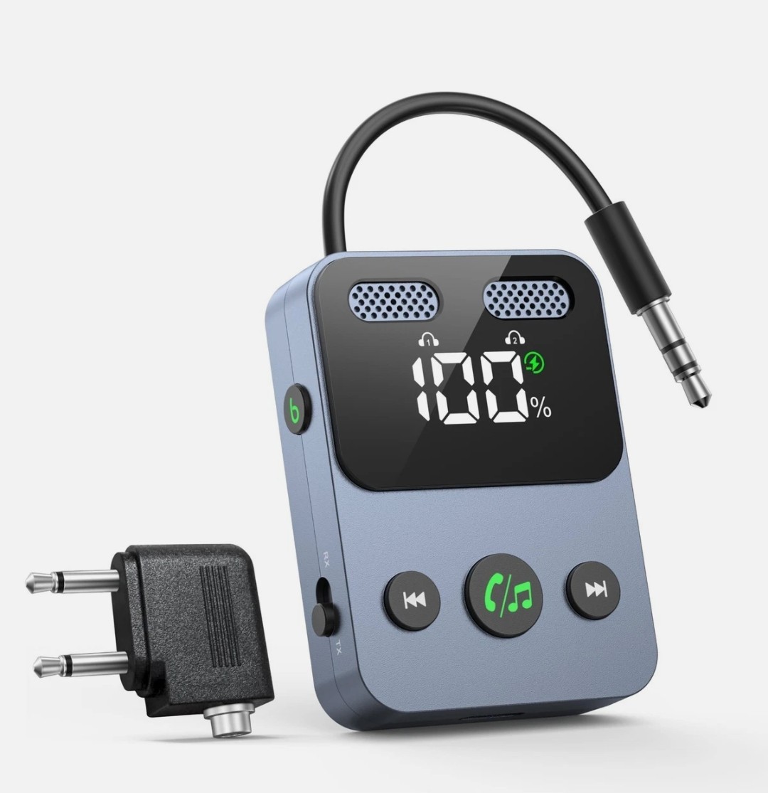 Bluetooth 5.3 Adapter for Airplane, 2-in-1 Transmitter & Receiver, Connects 2