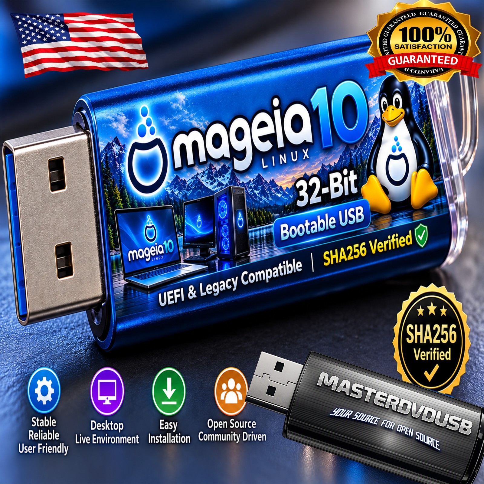 Mageia 10 32-Bit Bootable USB | 32-Bit | SHA256 Verified