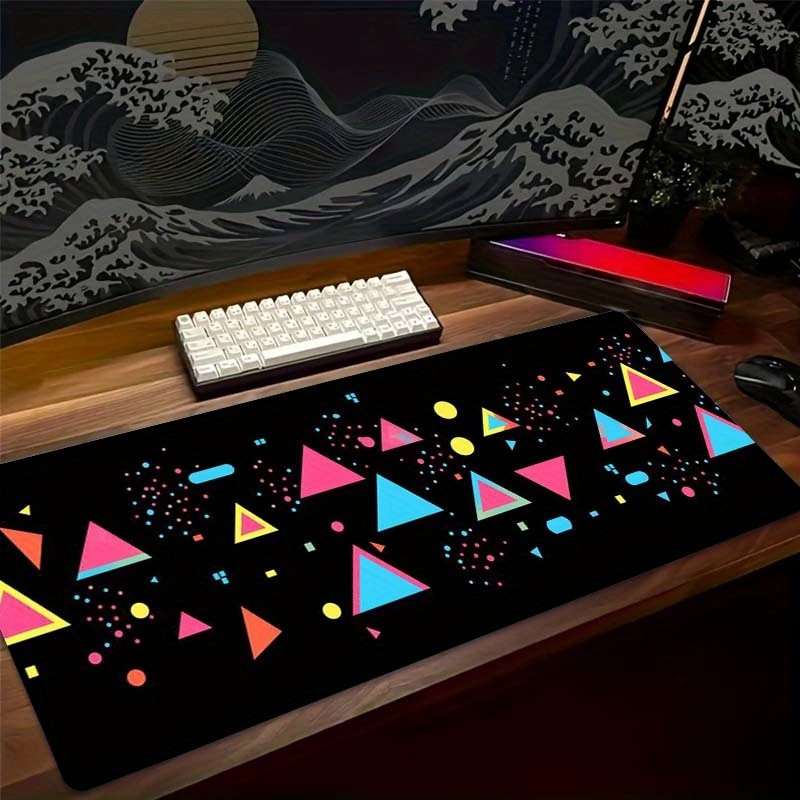 1pc Large Gaming Mouse Pad with Black Base and Colorful Geometric Abstract Pat