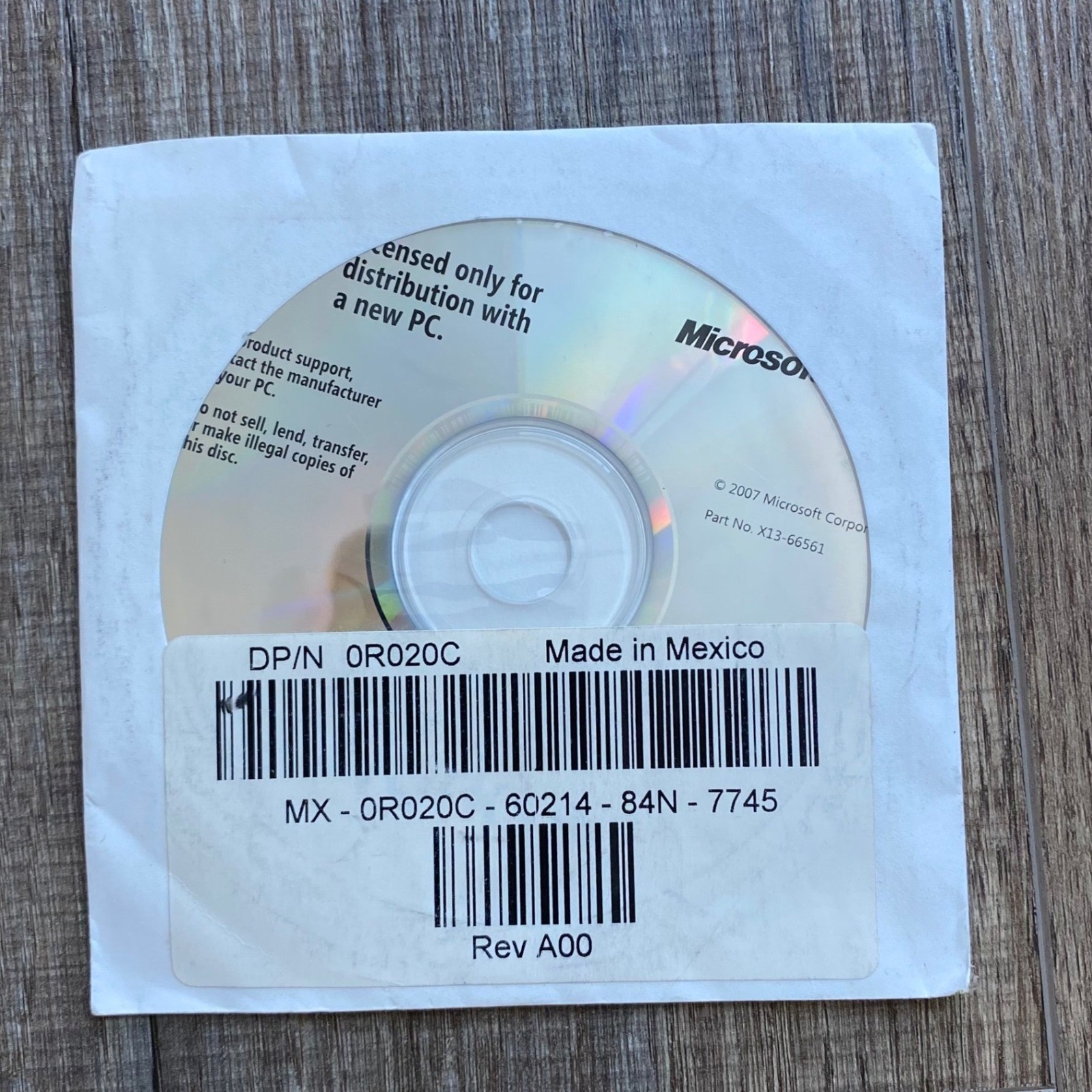 Microsoft Works 9.0 Dell OEM Installation CD 0R020C X13-66561 with COA Label