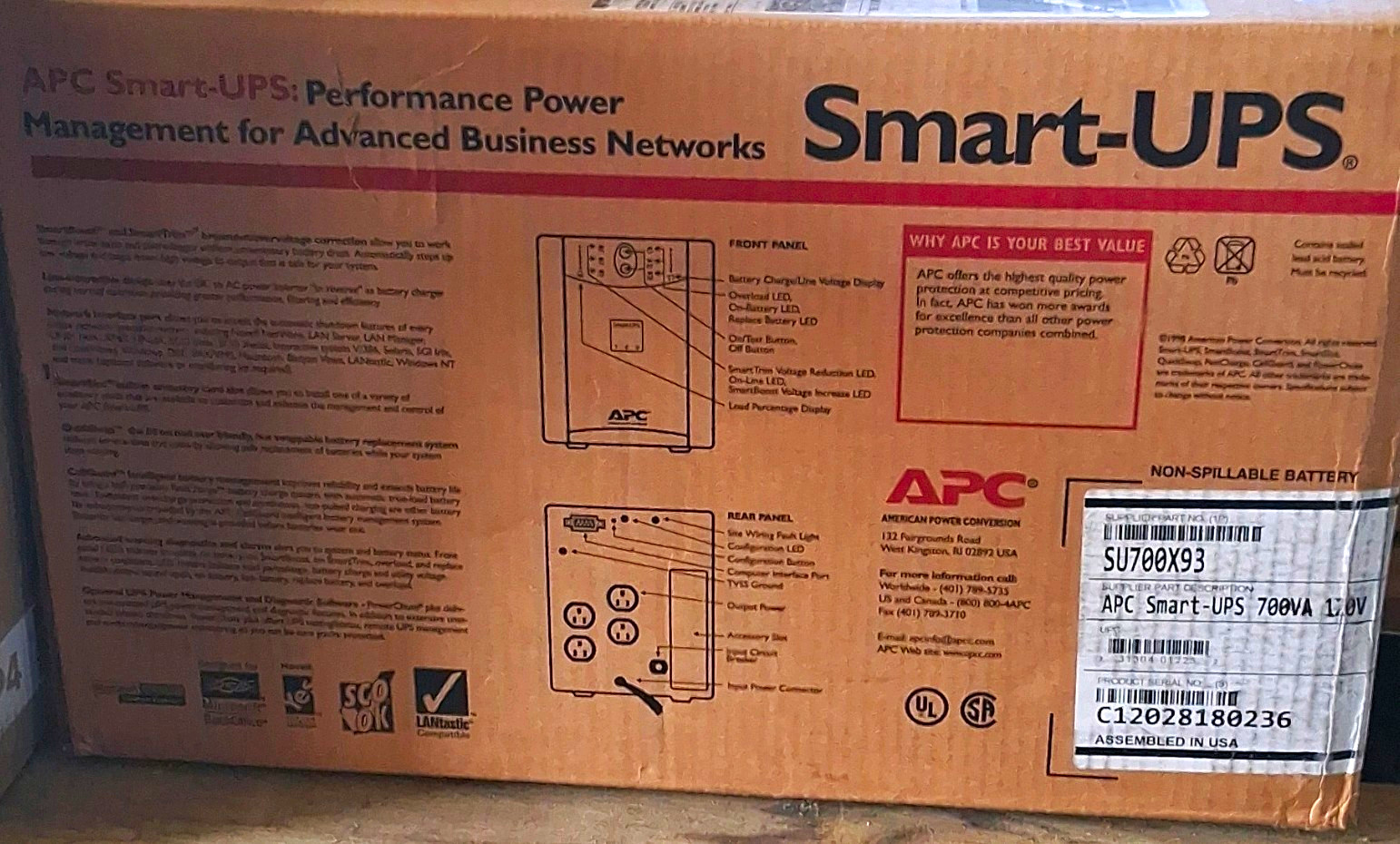 APC Smart-UPS 700VA 120V Tower UPS 450W 4-Out Surge Alarm SU700X93
