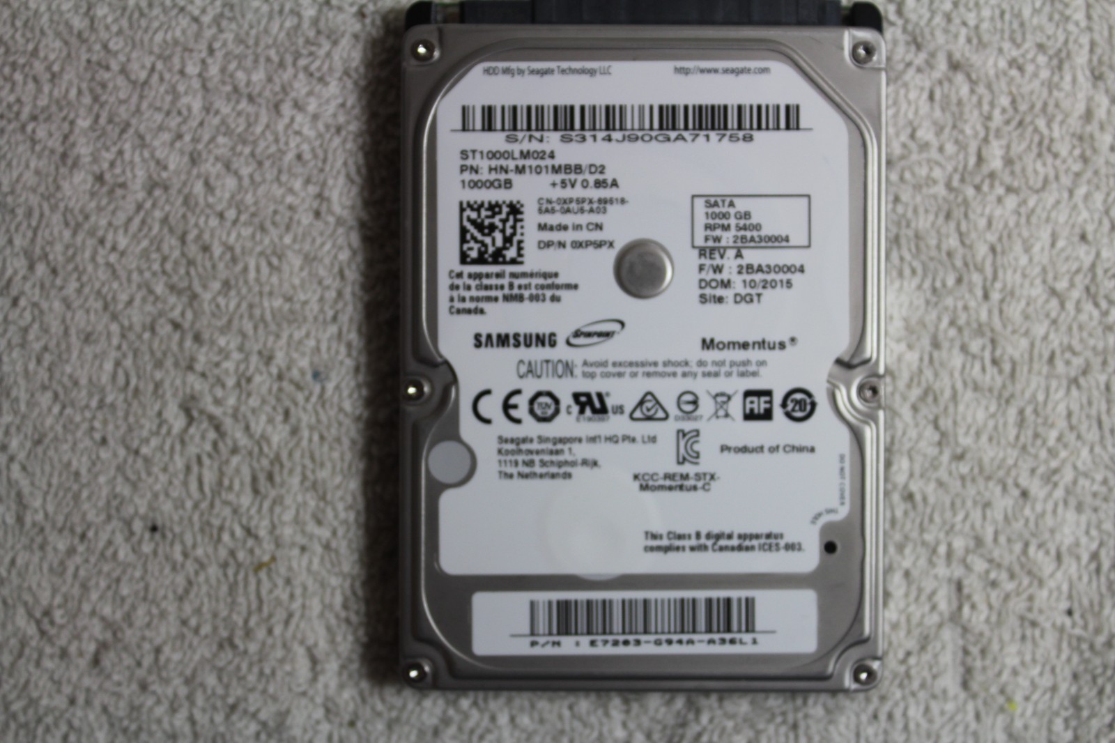 Samsung Momentus 1TB,Internal,5400 RPM,2.5 inch HDD- ST1000LM024-Tested-Wiped