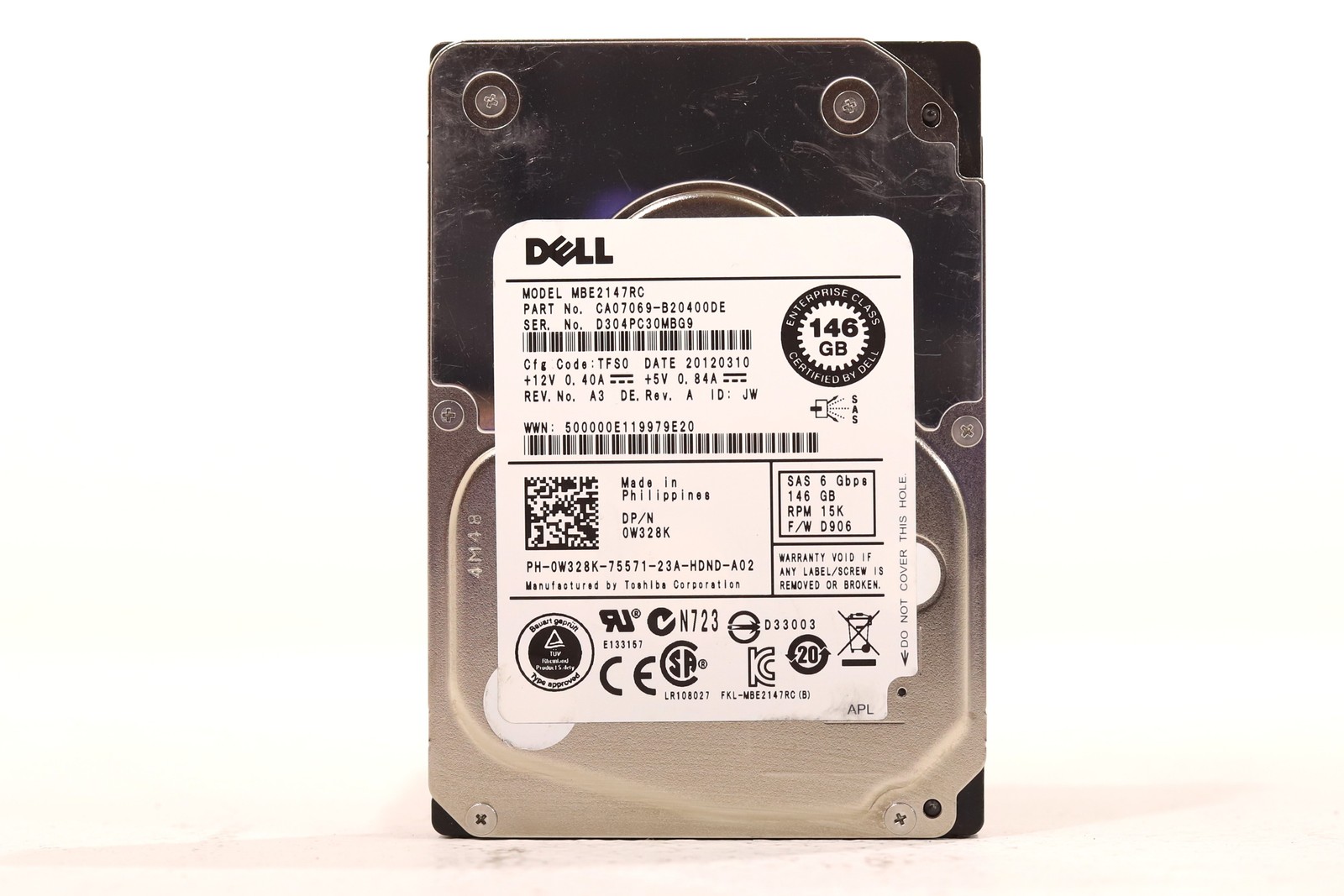 Dell MBE2147RC 146GB 2.5" 6Gb/s 15K RPM SAS Hard Drive Dell P/N: 0W328K Tested