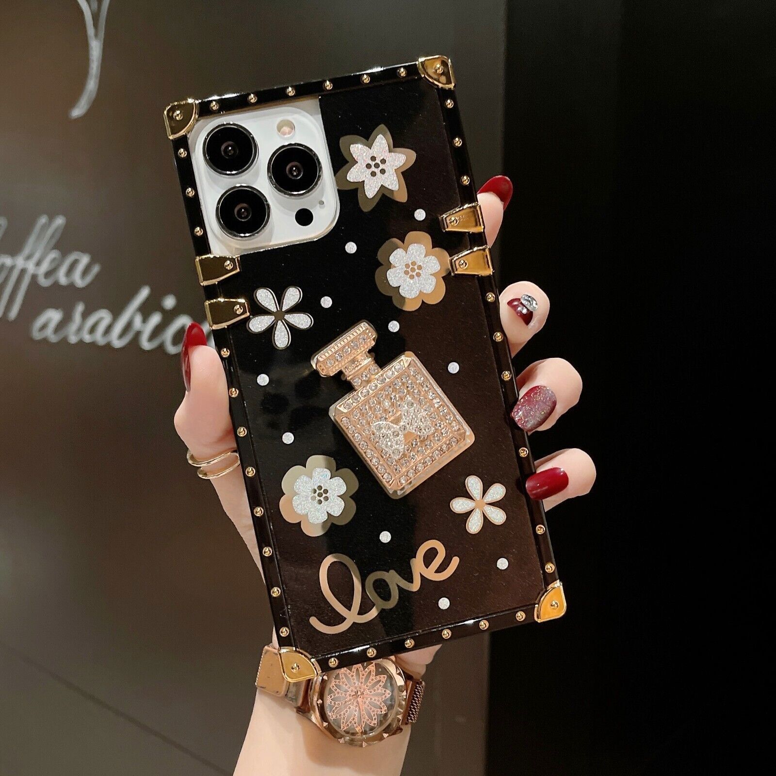 Diamond Bow Perfume Girl Boxy Trunk Case For 11 12 14 15 13 16 17 Pro Max 16E