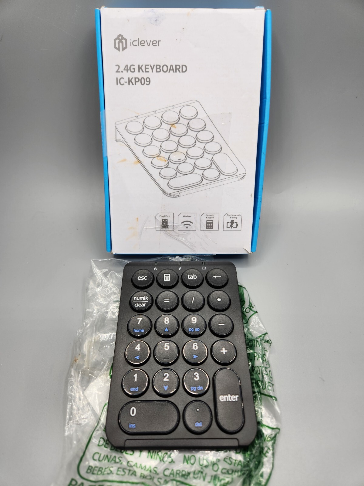 iClever 2.4G Numeric Keypad IC-KP09 Wireless/Rechargeable Battery/Plug & Play
