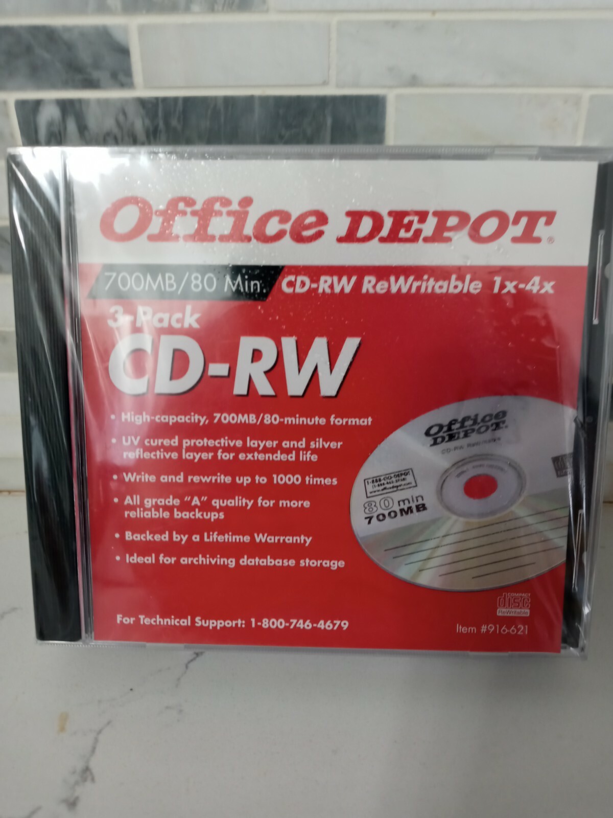 ()Office Depot CD-RW Re-Writable DISC 3 Pack 700MB/80 1x 4x Speed 