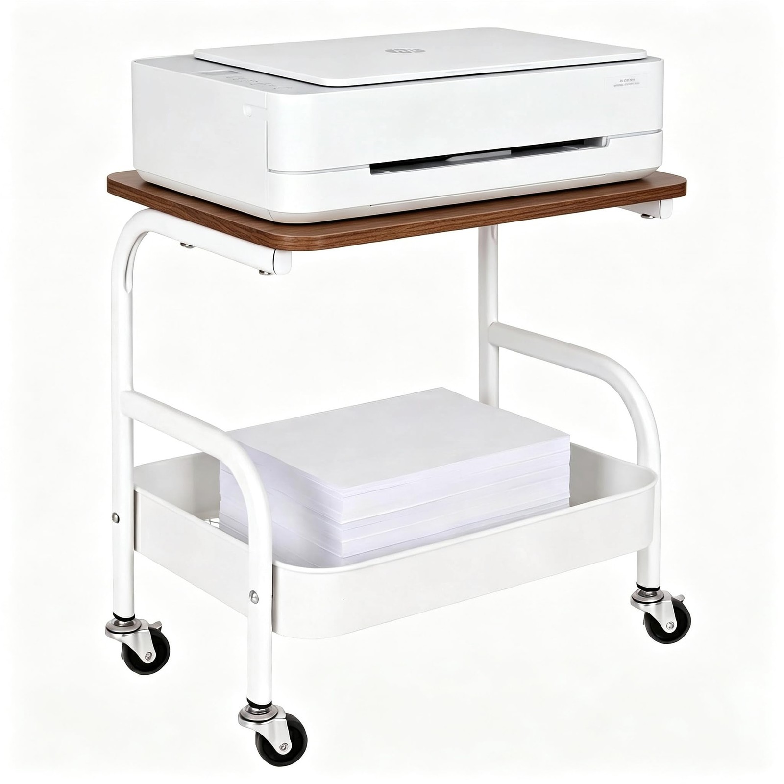 Under Desk Printer Stand with Storage 2 Tier Rolling Printer Cart with Wheels...