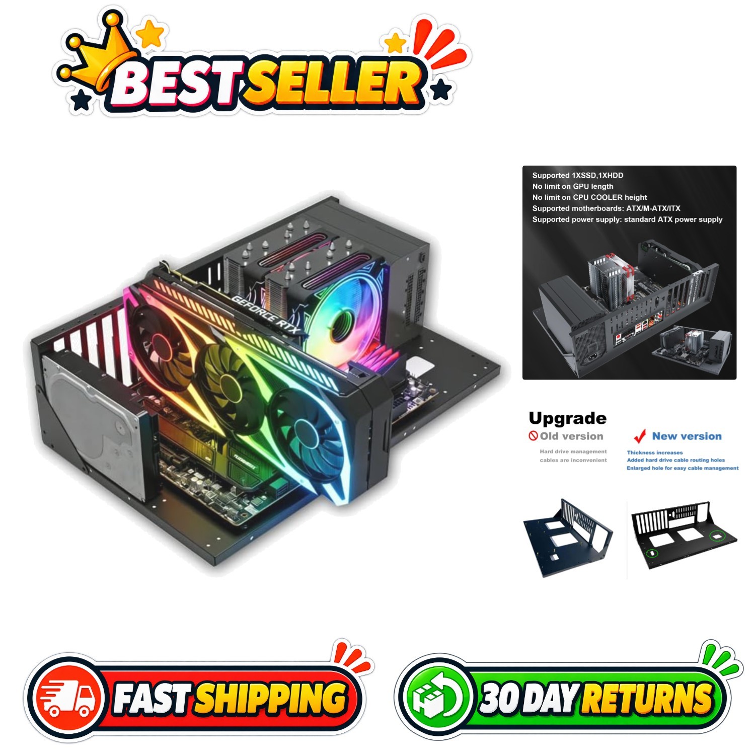 Open Chassis DIY Gaming PC  Bench with RGB, Wide Cooling, Supports ATX/M-ATX/ITX