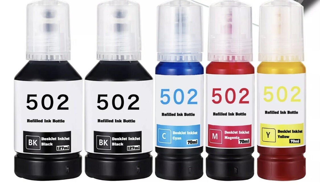 5PK Refill Ink Bottles for Epson EcoTank 502 ET-4760 ET-2760 ET-2750 ET-3760 522
