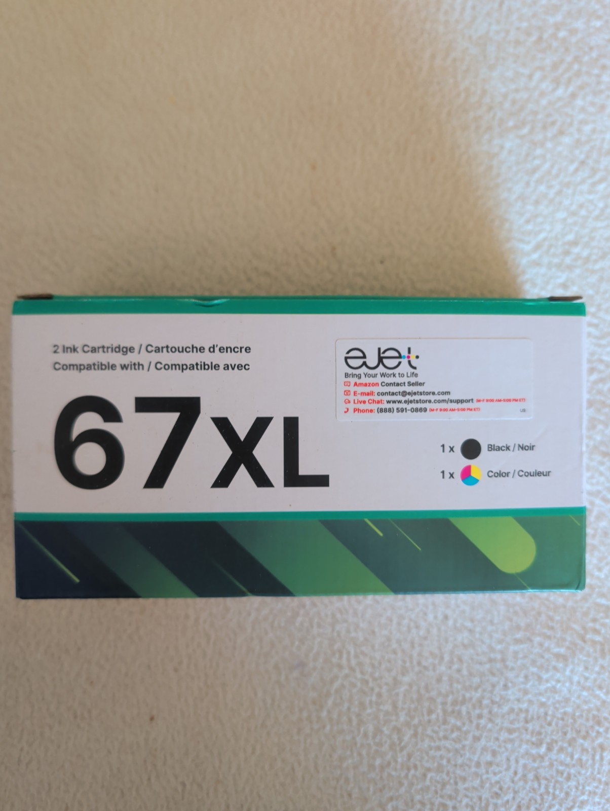 ejet 67XL Ink Cartridges Black/Color Combo Pack for HP Ink 67 2-Pack