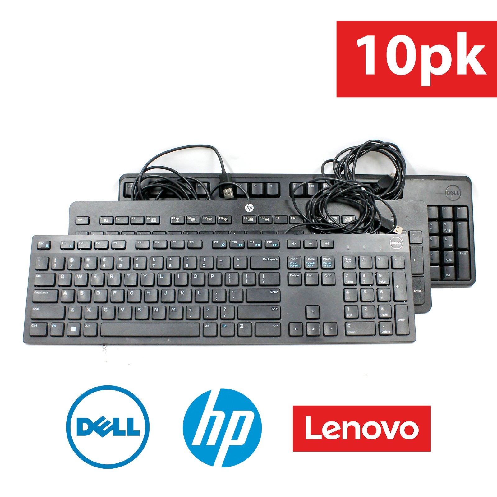 [10pk] Random Mix Slim Wired Keyboards - DELL HP Lenovo – Black