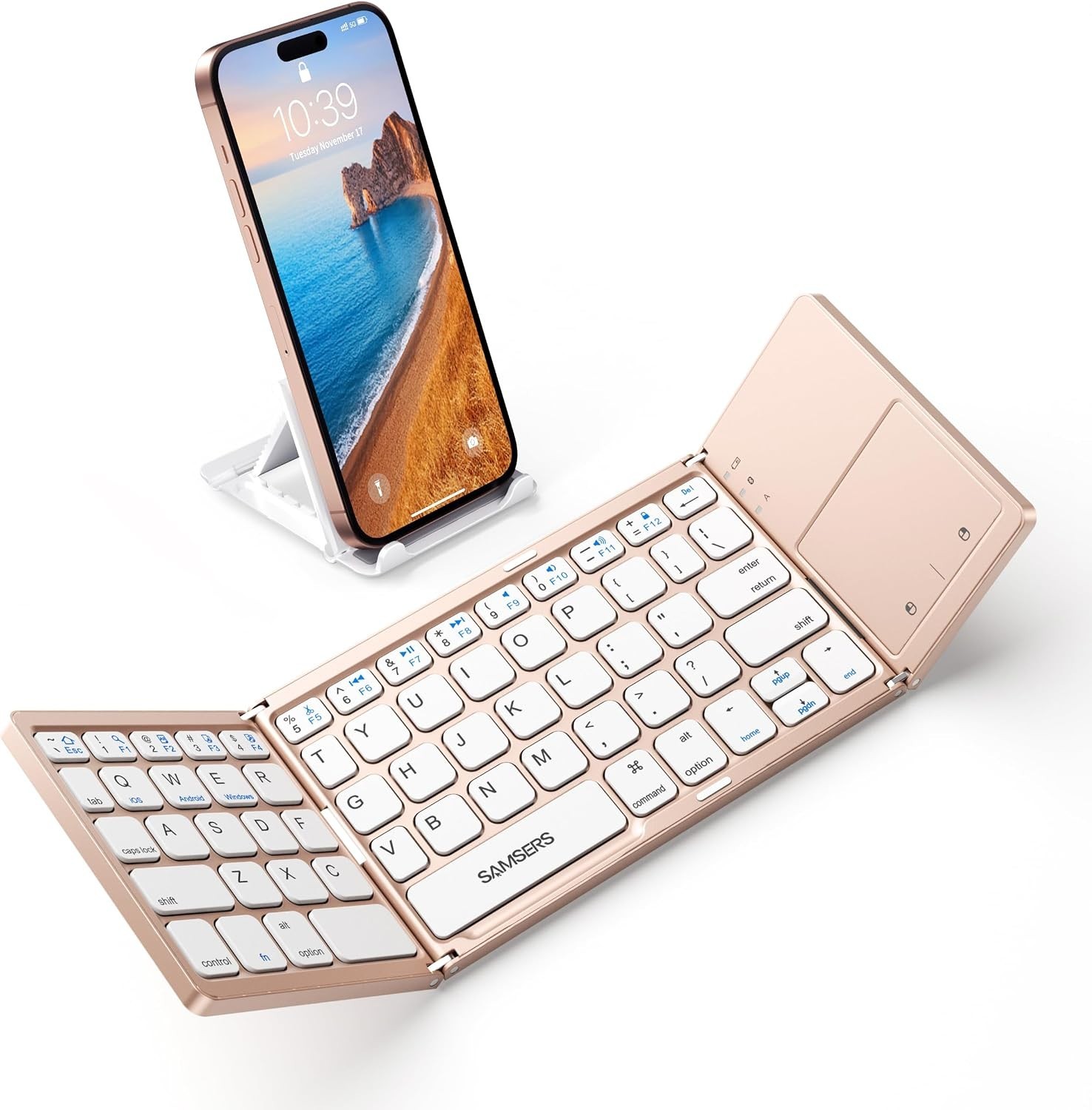 Samsers Foldable Bluetooth Keyboard Touchpad for Android Windows iOS Laptop Pink
