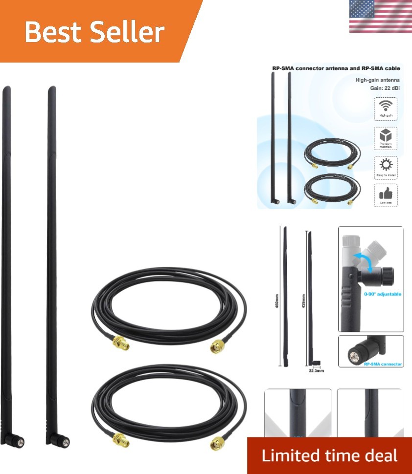 External WiFi Bluetooth Antenna 2 Sets - 22DBI Long Range MIMO RP-SMA Male Ae...