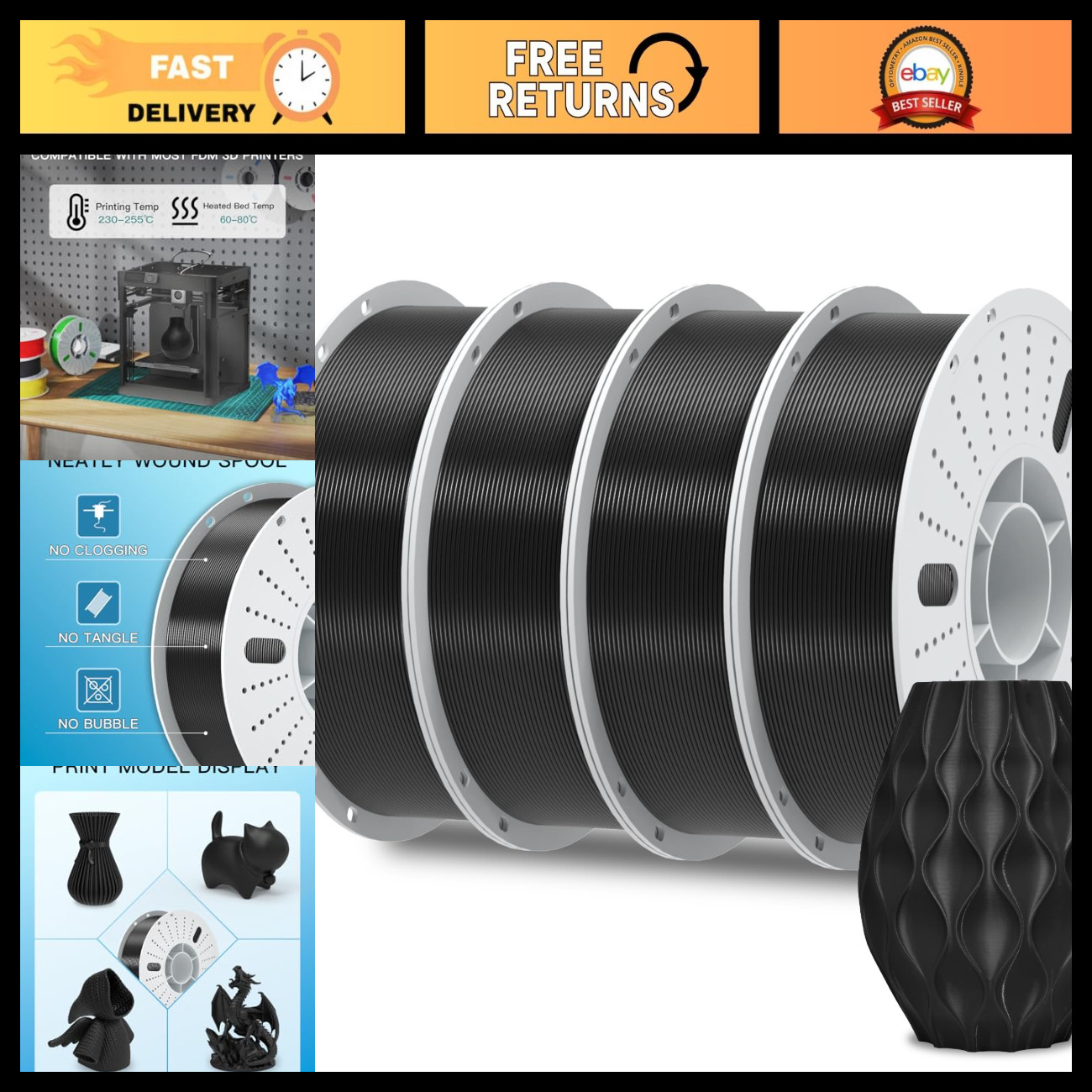High Precision 1.75mm PETG 3D Printer Filament - Durable, Moisture-Proof, Strong