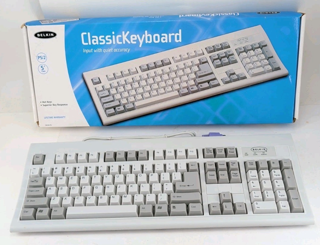 Belkin F8E206-PS2 Classic Wired Keyboard Desktop PS/2 Connection New Open Box