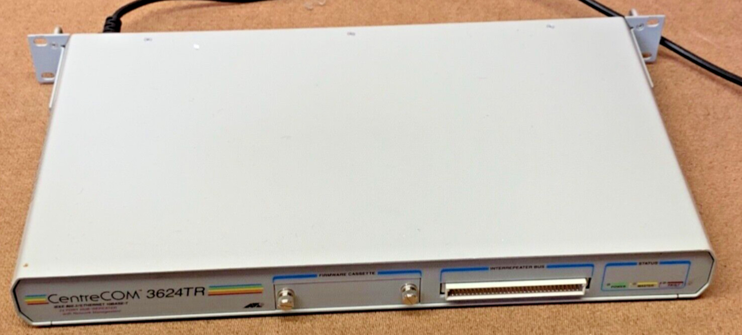 Allied Telesyn Centre COM 3624 TR 24 Port Hub Repeater Ethernet Switch + Cable