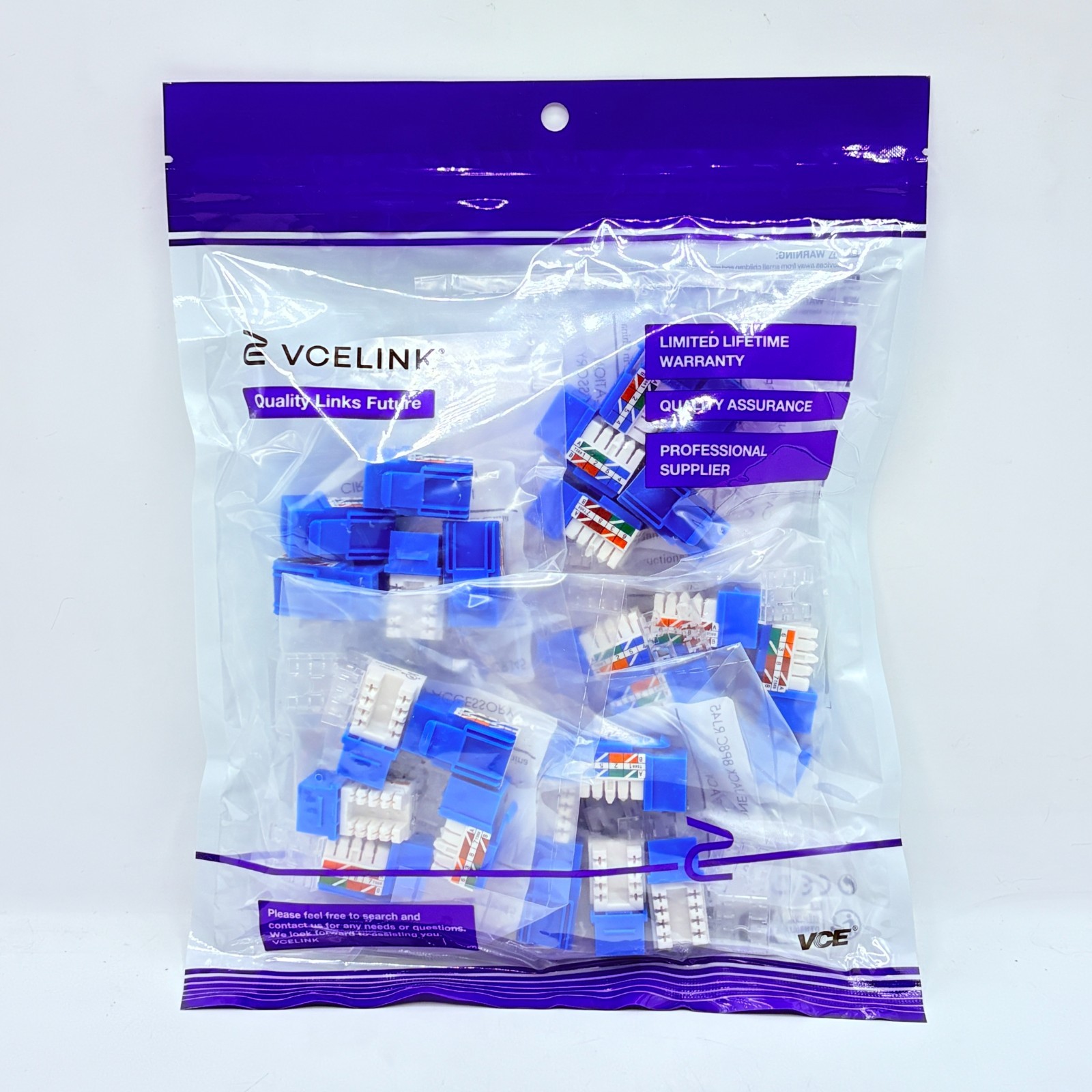 25pc Cat6 RJ45 Keystone Jack Insert UL Listed 90 Degree 110 Punch-Down Slim BLUE