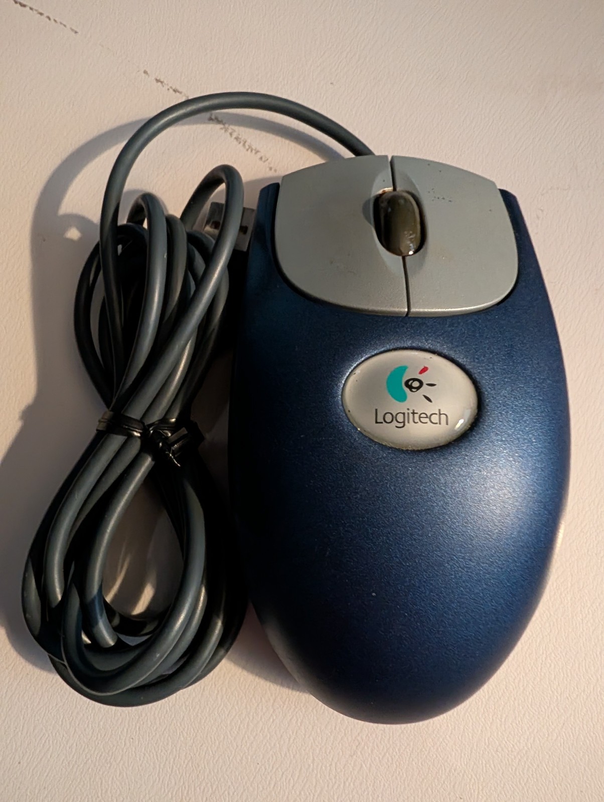 Logitech M-BJ58 Optical Wheel Mouse USB Wired Blue/Silver Vintage Y2K Tested