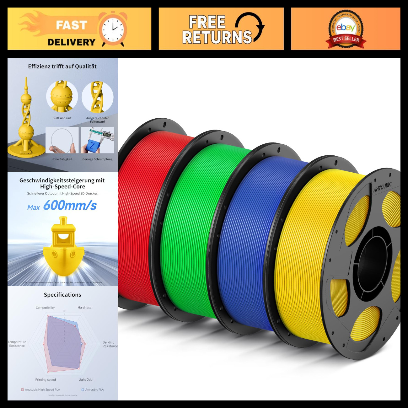 High-Speed Multicolor PLA Filament Bundle, 4KG for 3D Printing, Premium Quality