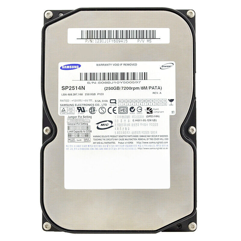 Hard Drive Samsung 250Gb SP2514N 8Mb Cache 7200Rpm ATA IDE 3.5" Inch