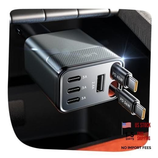 Retractable Car Charger USB C [Upgraded Dual Type C] 87W Fast 6 in 1 Car Grey