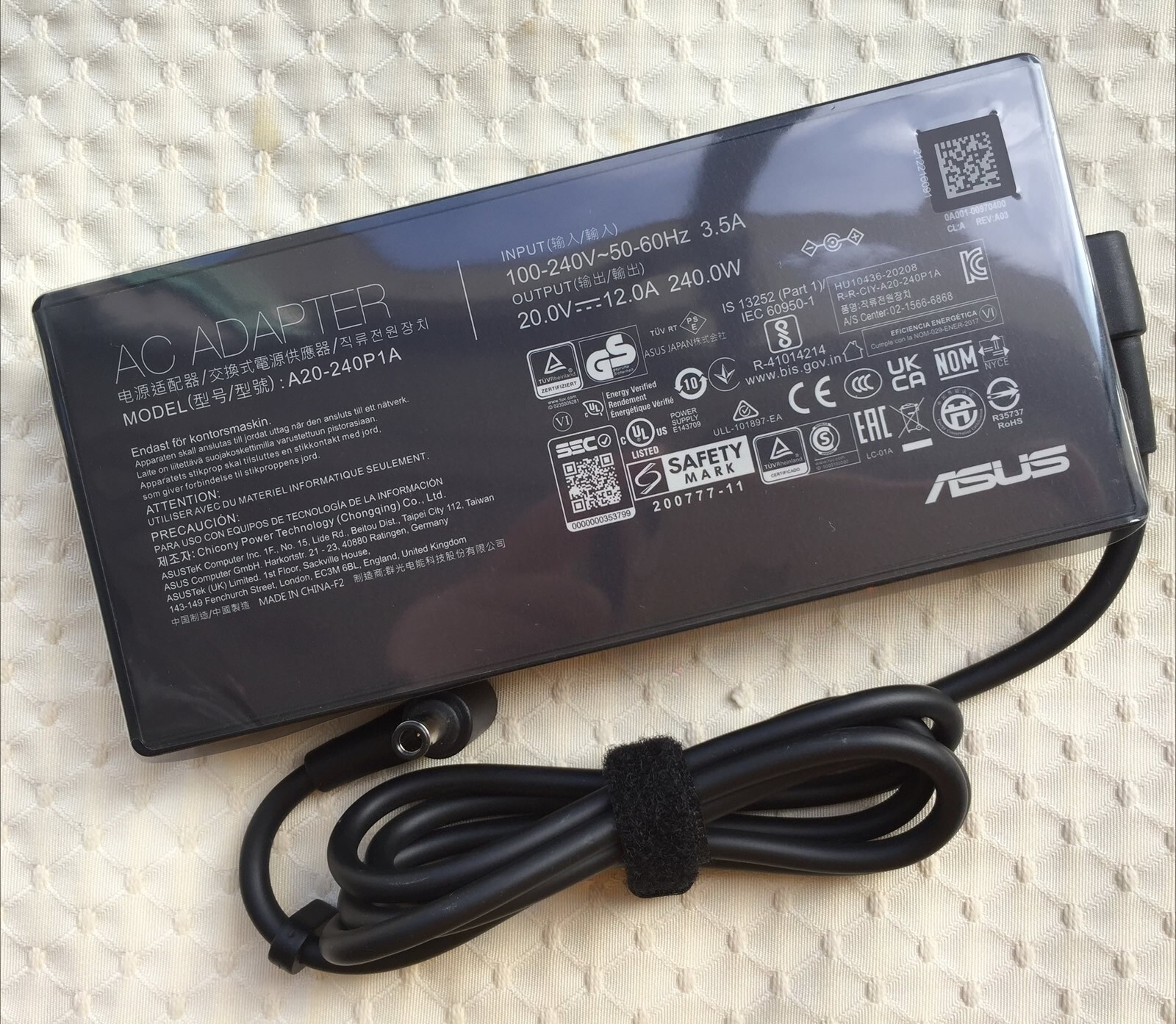 New Original ASUS ProArt StudioBook H5600QM-XH99-CA A20-240P1A 240W Adapter&Cord