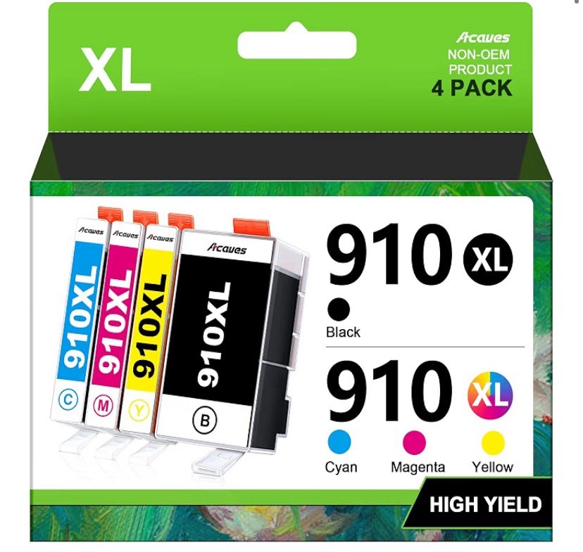 Acaves 910XL Compatible Ink Cartridge 4-Pack BK/C/M/Y for HP OfficeJet 8010