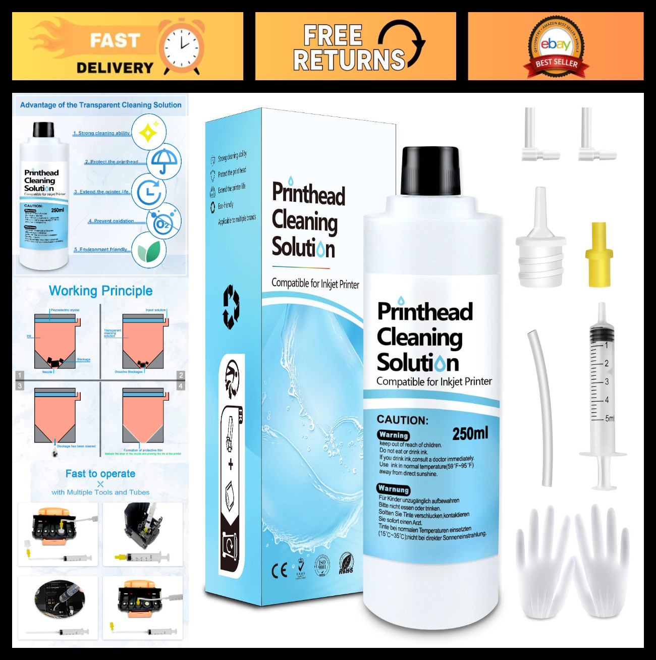 Epson Printer Head Cleaning Kit - 250ML Nozzle Cleaner for Optimal Print Quality