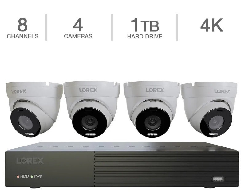 New Lorex Connect 4K 8-Channel 1TB NVR System 4 Smart Security Lighting Cameras