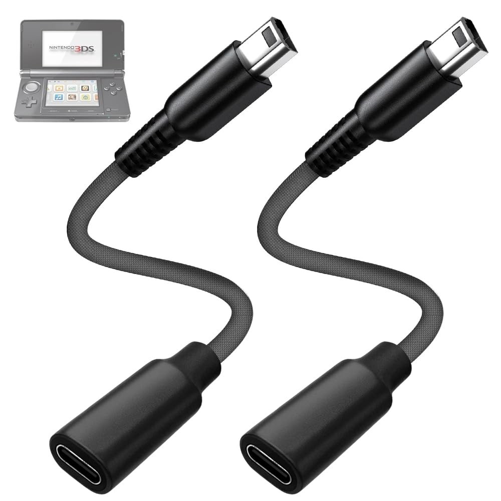 2 Pack USB-C Charger Braided Cable Adapter for 3DS/3DS XL/3DS LL/2DS/DSi/DSi XL/