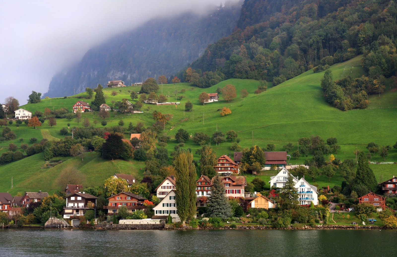 Landscape lucerne village alps mountains Custom Gaming Mat Desk