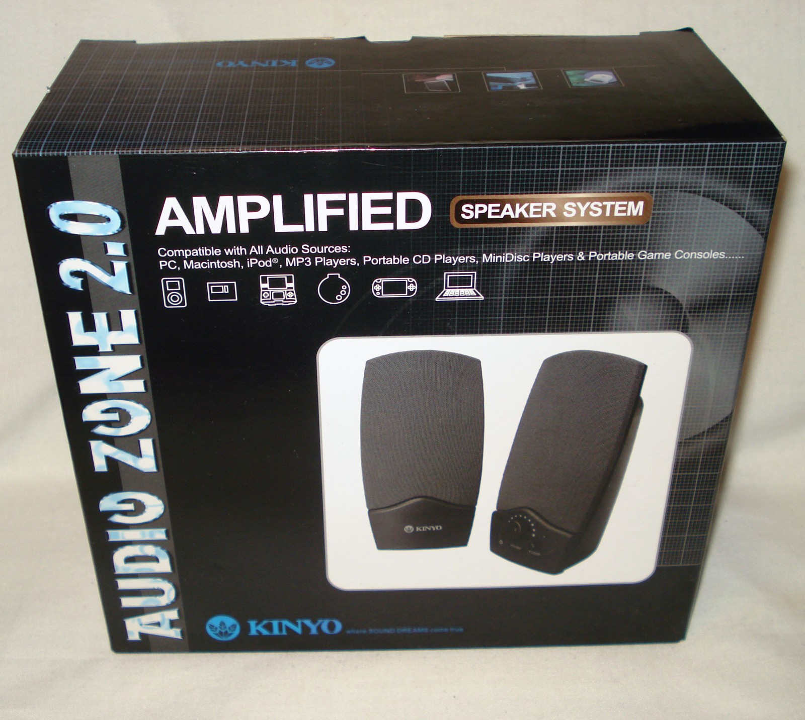 Kinyo Audio Zone 2.0 Amplified Speaker System PS-205B PC iPod Game Consoles MP3