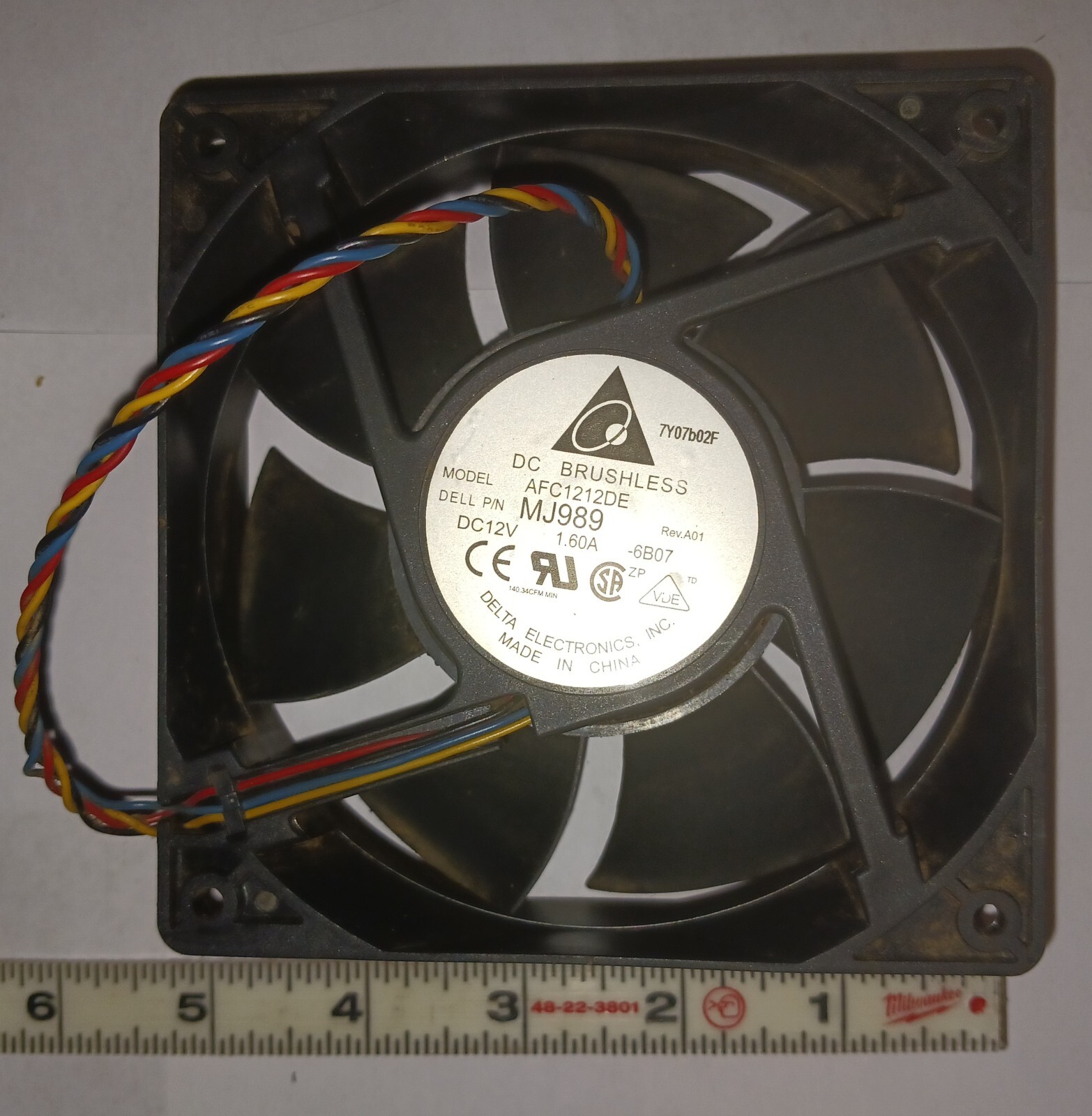 Vintage DELL Large PC cooling fan Model AFC121DE P/N MJ989 DC12V 1.60A Delta Ele