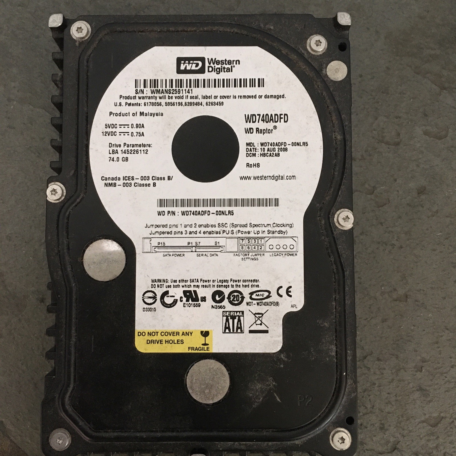Western Digital Raptor 74GB 3.5" Internal Desktop Hard Drive HDD Tested