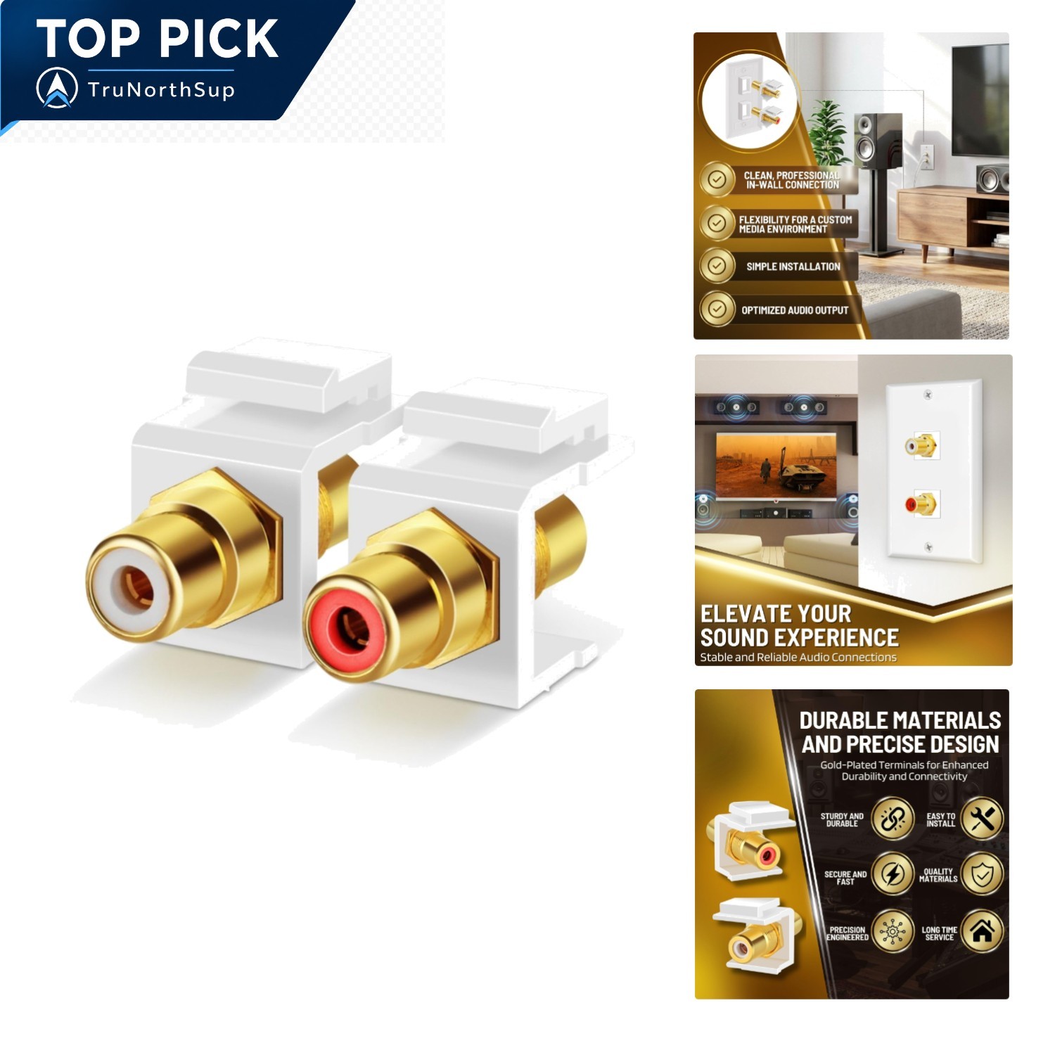 TNP RCA Keystone Jack 2-Port Wall Plate Insert Female to Female Gold Plated