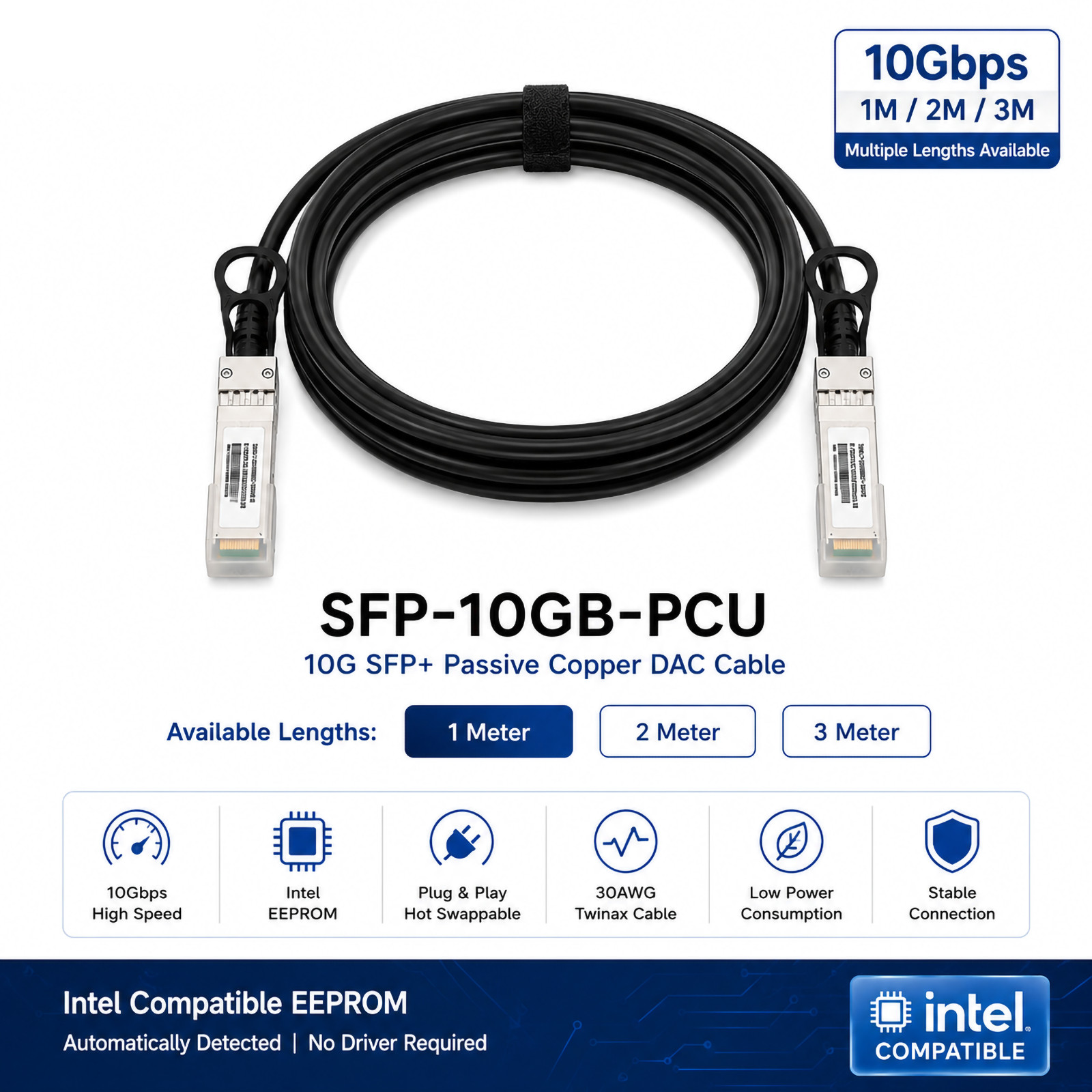 10G SFP+ Passive DAC Cable For Intel X520 X540 X550 X710 E810 1M-3M