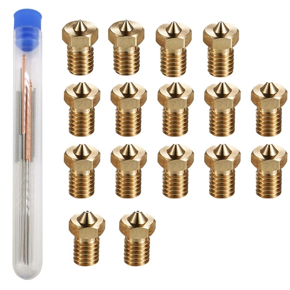 16Pcs V6 Nozzles Kit Compatible for E3D V5 V6 Hotend, V6 Nozzle 0.2/0.3/0.4/0.6M
