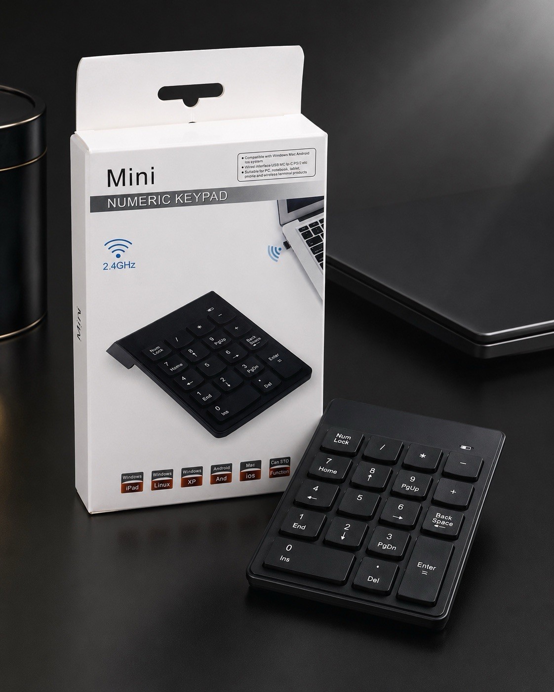 Mini Wireless 2.4GHz Numeric Keypad Black English QWERTY Keyboard