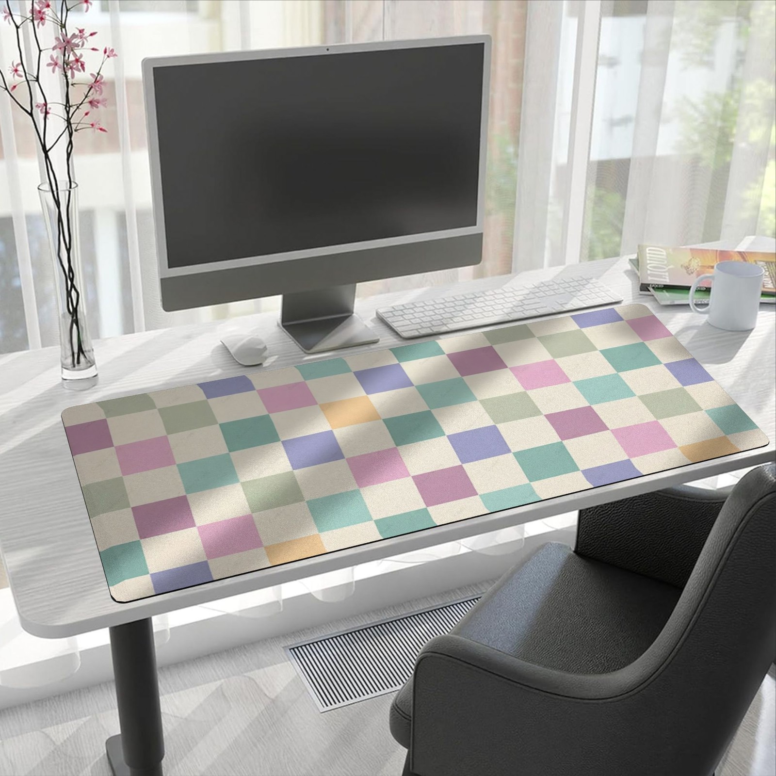 Colorful Checkerboard Mouse Pad Pastel Gaming Office Desk Decor for Teenagers