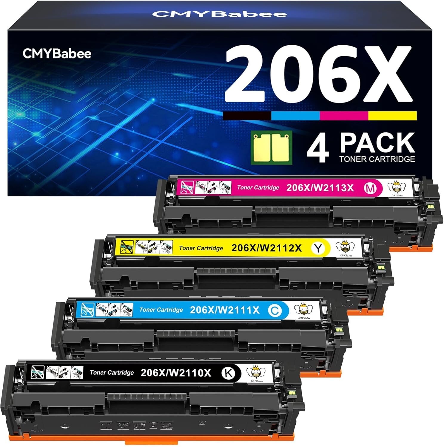 CMYBabee Compatible Toner Cartridge 4pc Set for HP 206X Color Laser Printer