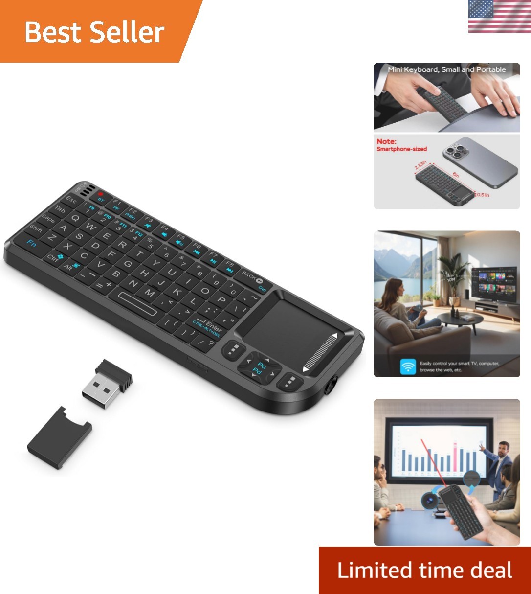 Compact Mini Keyboard with 7-Color Backlight and Touchpad for Smart Devices