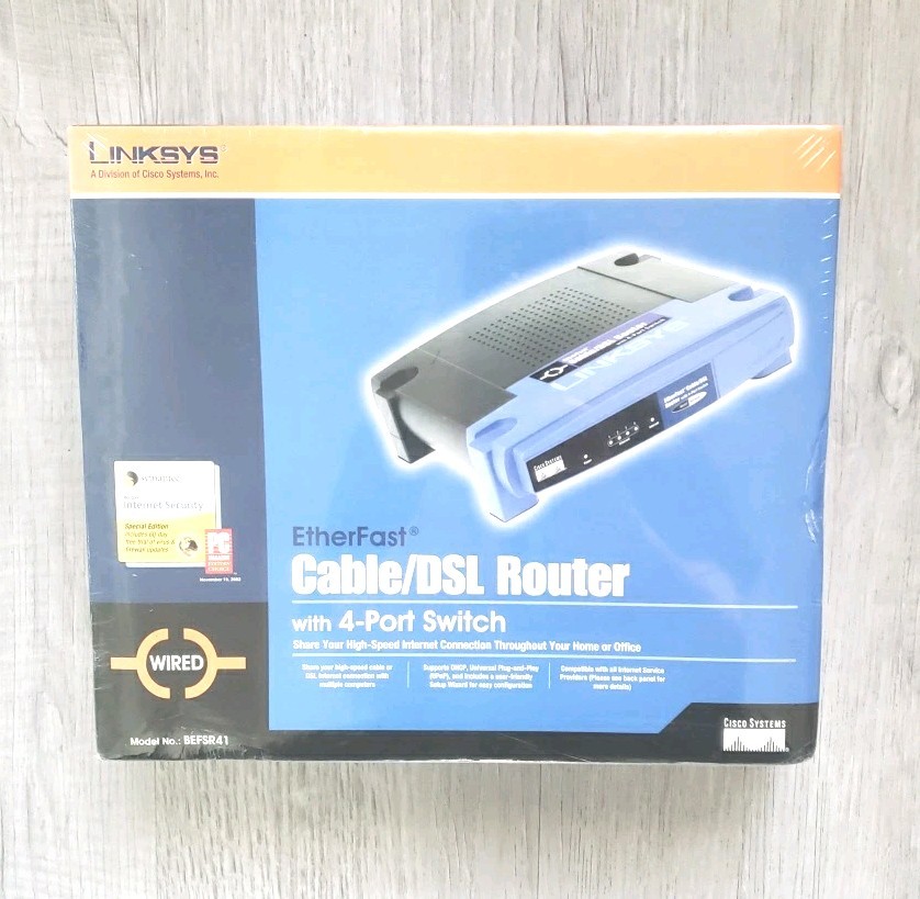 Linksys Etherfast Cable/DSL Wired Router 4 Port Switch BEFSR41 New Sealed Fastsh