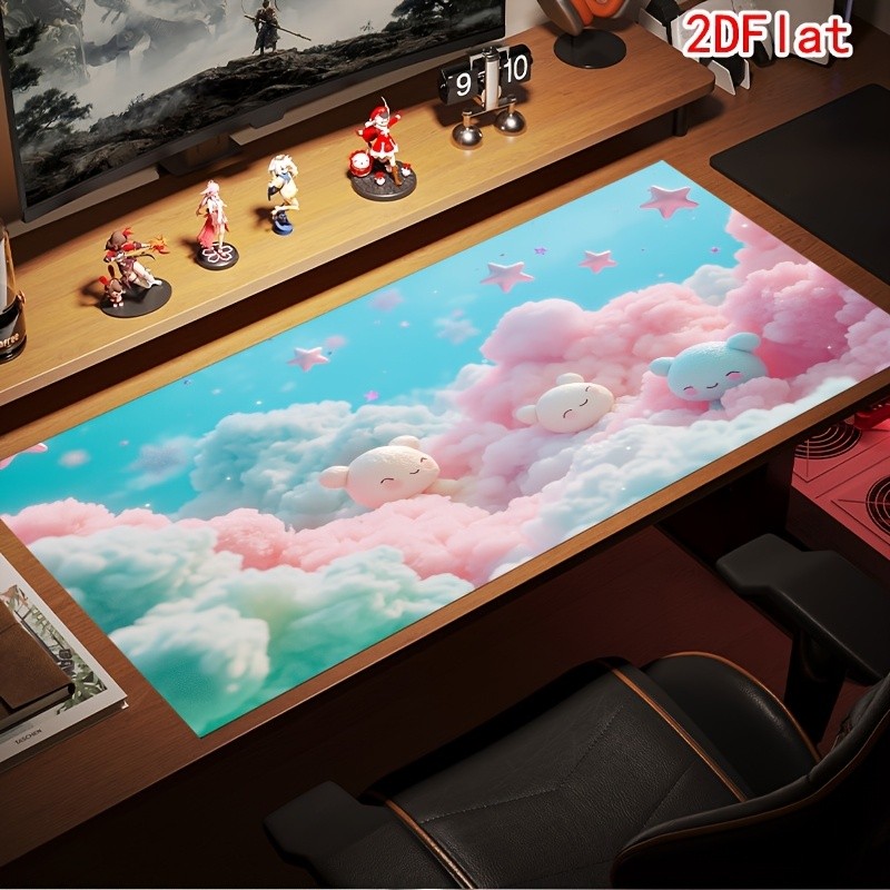 Cute Cloud Bear Desk Mat & Mouse Pad - Non-Slip Rubber Base, Thick Wear-Resist