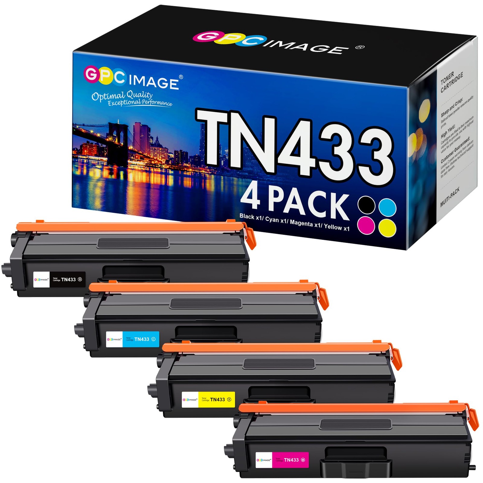 GPC Image Replacement for Brother TN433 Toner Cartridge 4 Pack