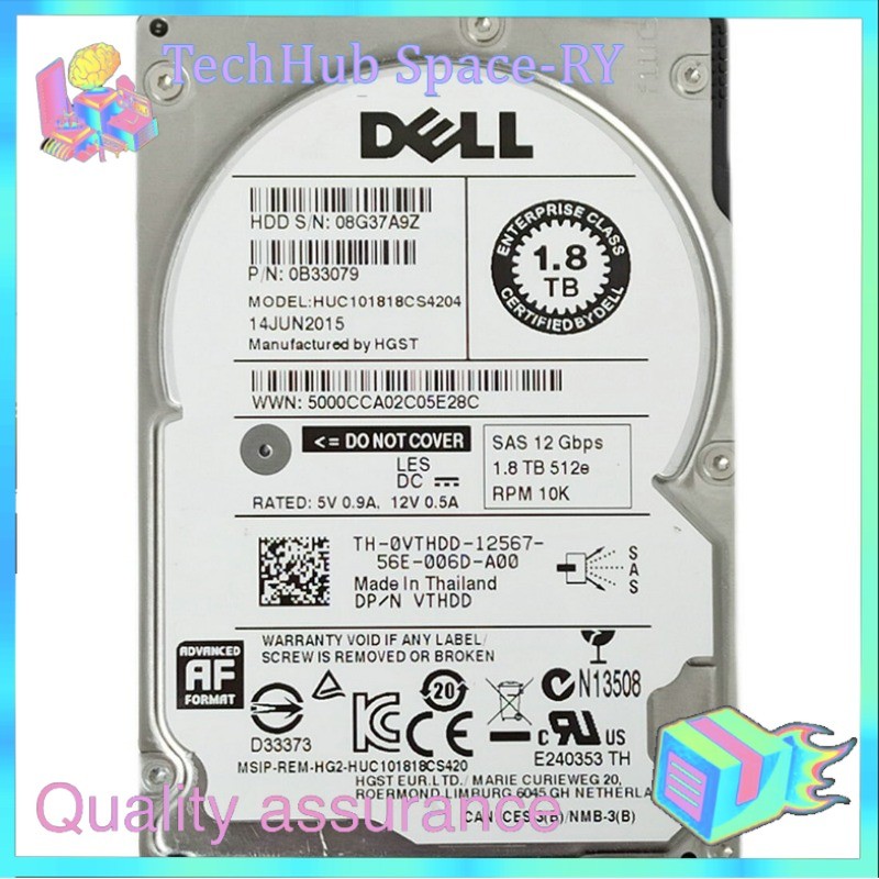 DELL 1.8TB SAS 12Gbps 512e RPM 10K HUC101818CS4204 DP/N VTHDD 0VTHDD