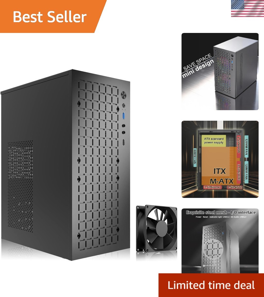 MATX Micro ATX Case, High Airflow Slim PC Case with 80mm Fan-Black