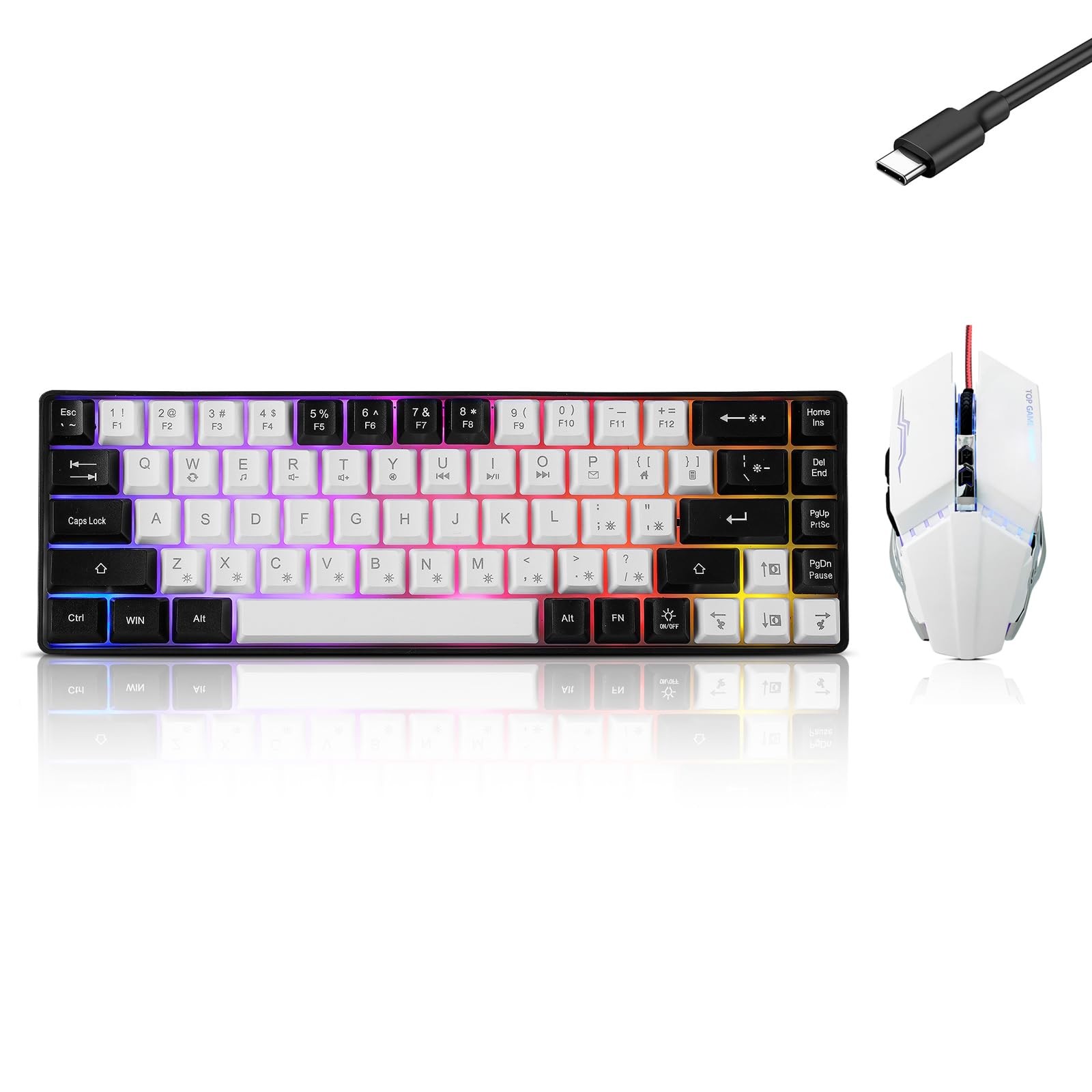 Wired 60% Gaming Keyboard and Mouse Combo, Ultra-Compact 61 Keys RGB Backlit