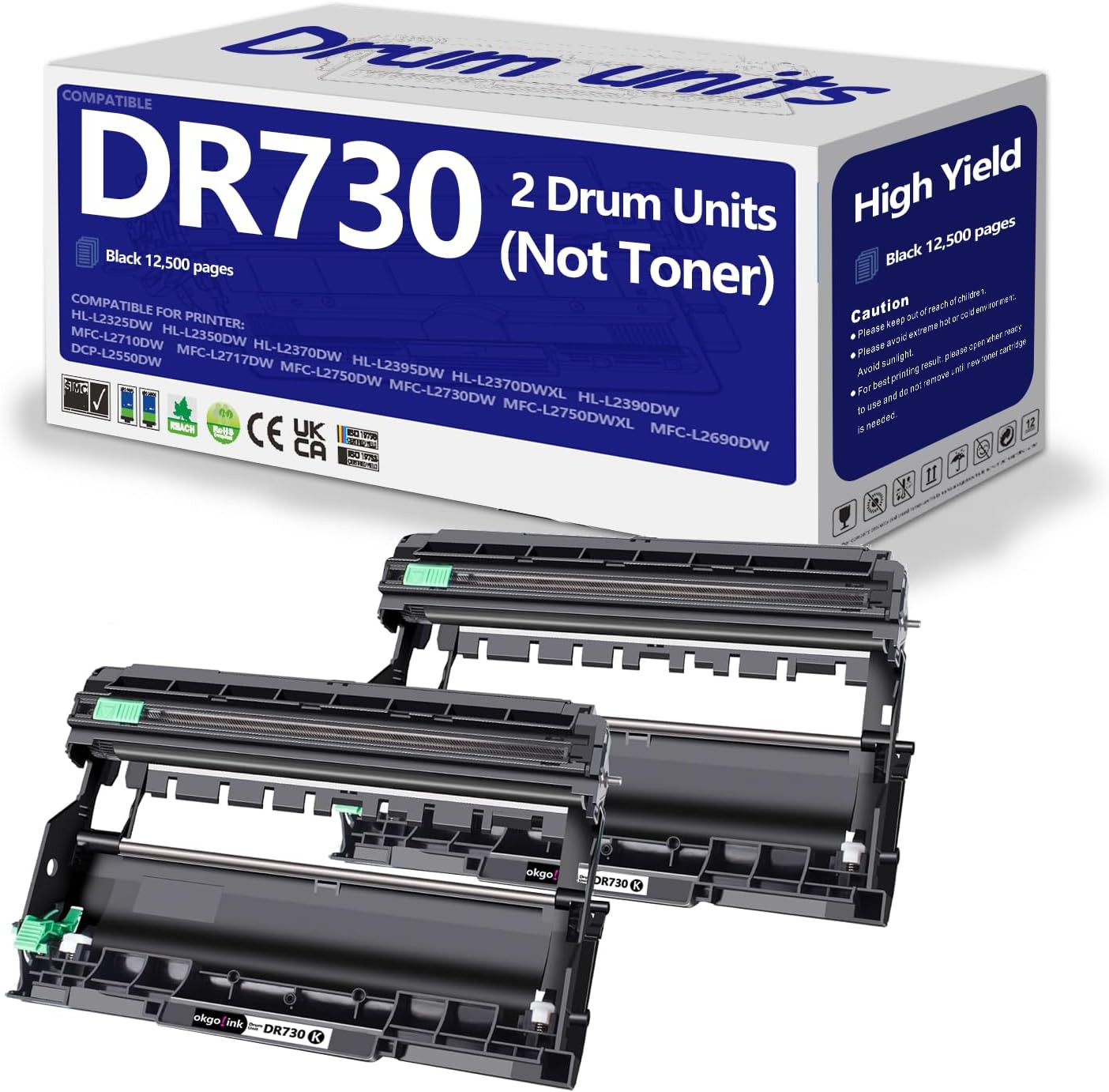 DR730 Drum Unit Compatible Replacement for Brother DR-730 DR760 Tn760 Drum 2 Pac