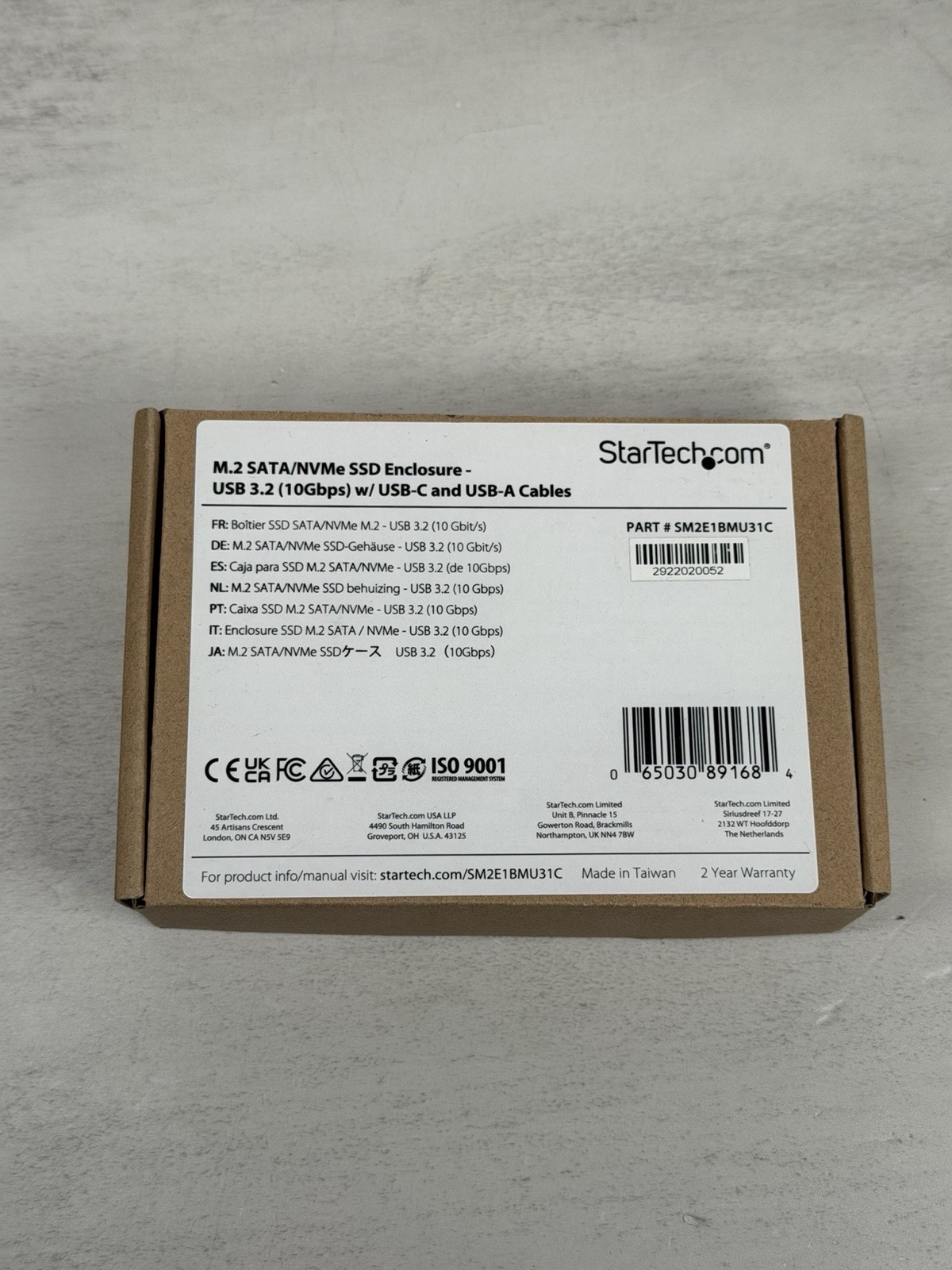 STARTECH SM2E1BMU31C USB 10Gbps to PCIe/SATA M.2