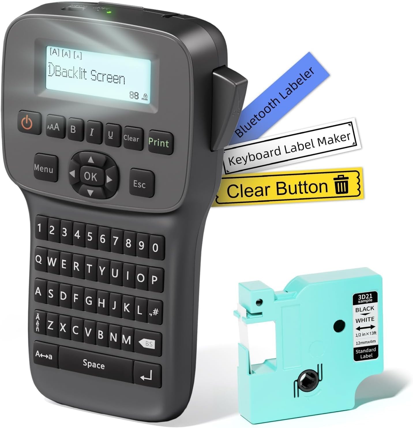 Phomemo Bluetooth Label Maker Machine Handheld with Backlit Screen & Keyboard